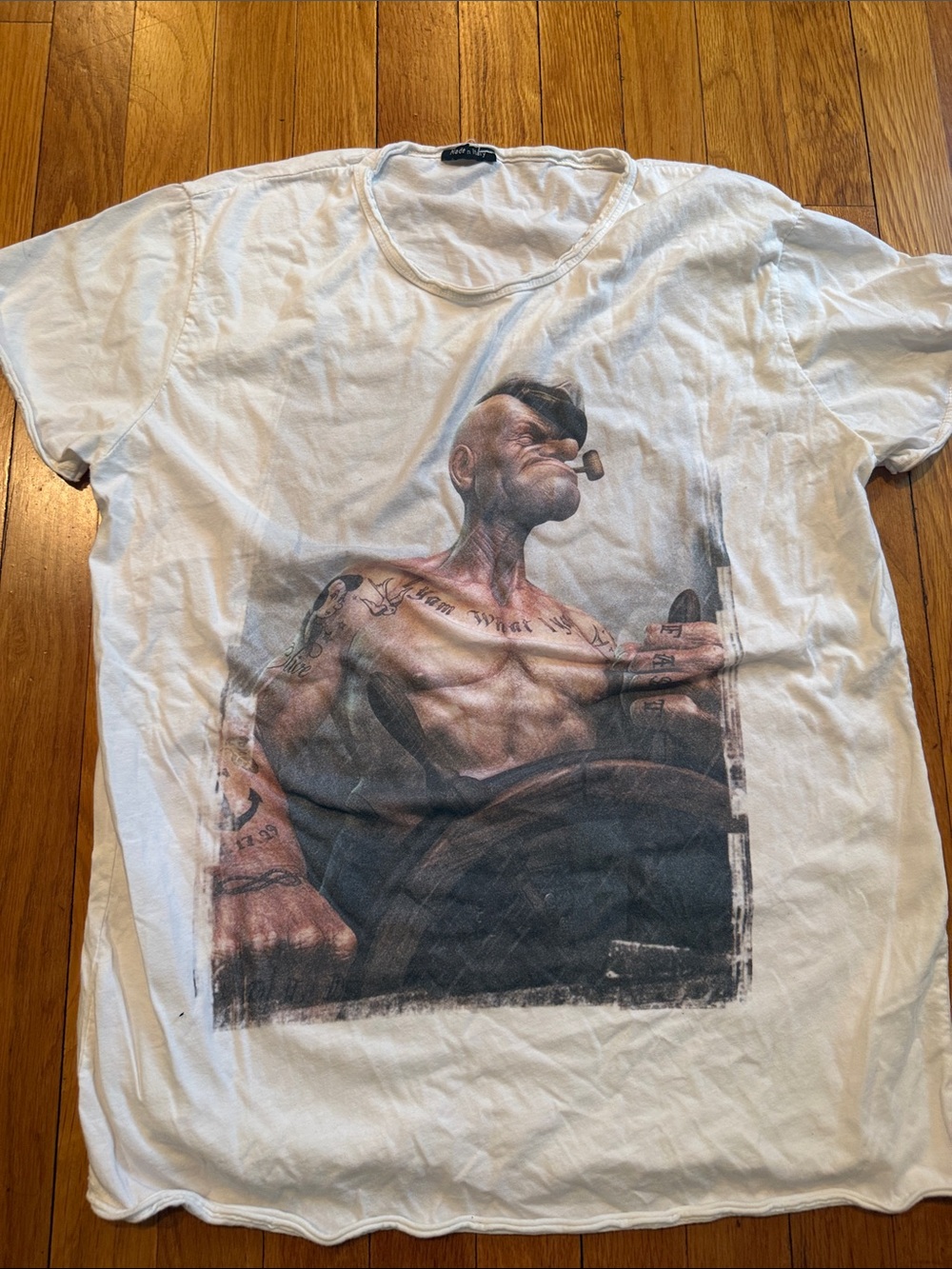 White Graphic Men's Crew Neck T-Shirt with Popeye sailor Print